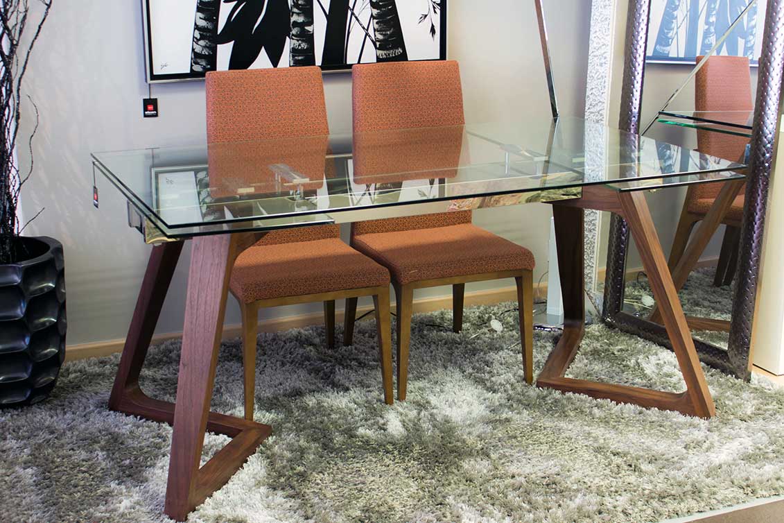 Mesa comedor madera nogal y cristal - Alcon Mobiliario